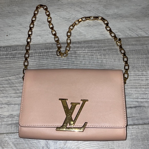 Louis Vuitton Tan Louise GM Leather Bag with Gold Chain Strap